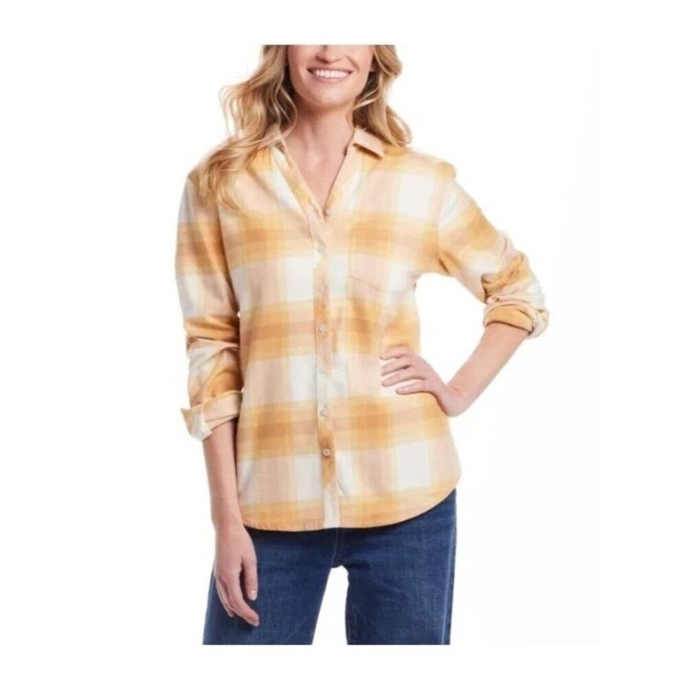 NWT Weatherproof Vintage Women's L Long Sleeve Yellow Plaid Flannel C0730